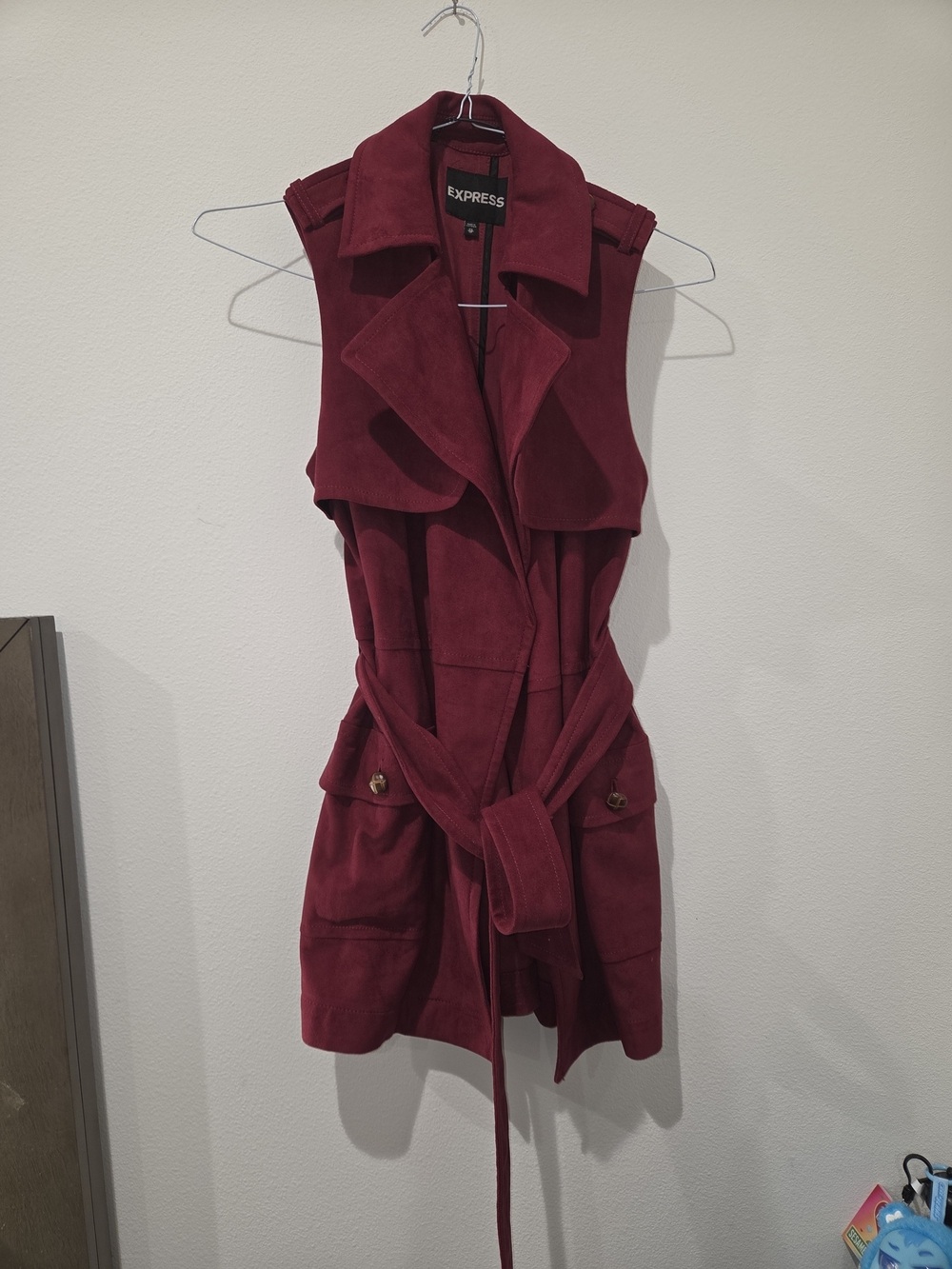Express Women's Sleeveless Trench Vest in Burgundy